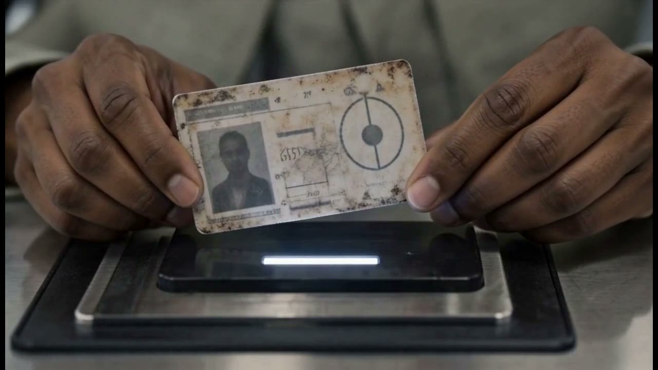 Hands hold a worn document with a circular mark