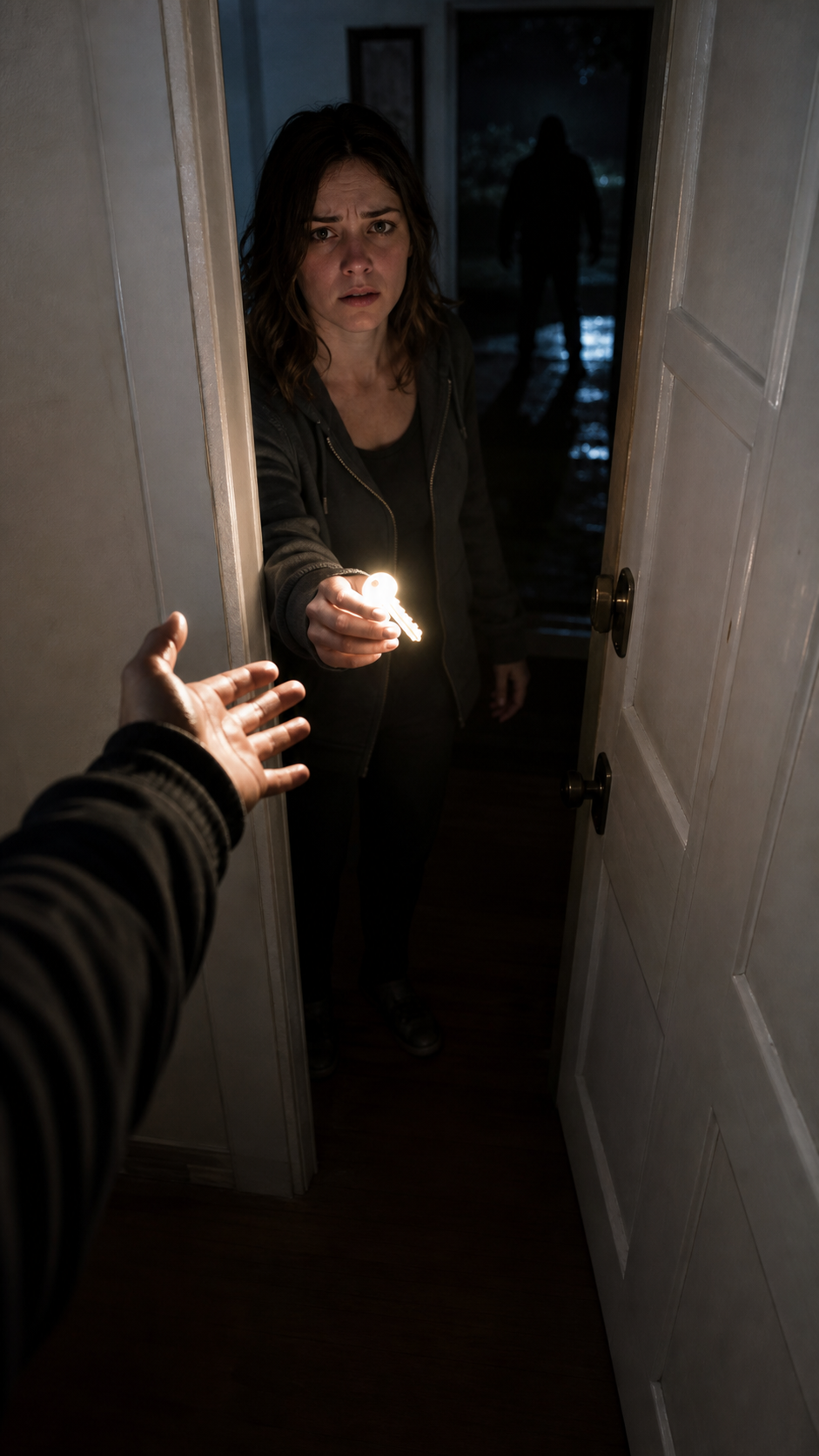 First-person bodycam QTE film plate — Hero Clue