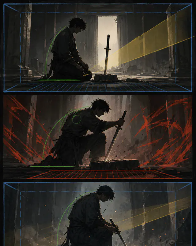 Color-coded motion annotation board — Storyboard Continuity